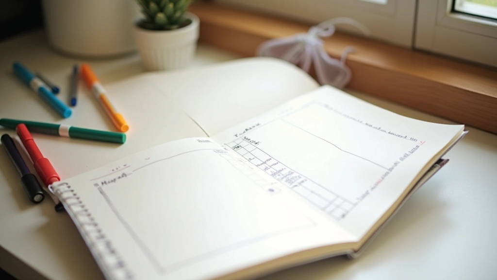 Bullet journal with gratitude list, markers, and decorative elements on desk